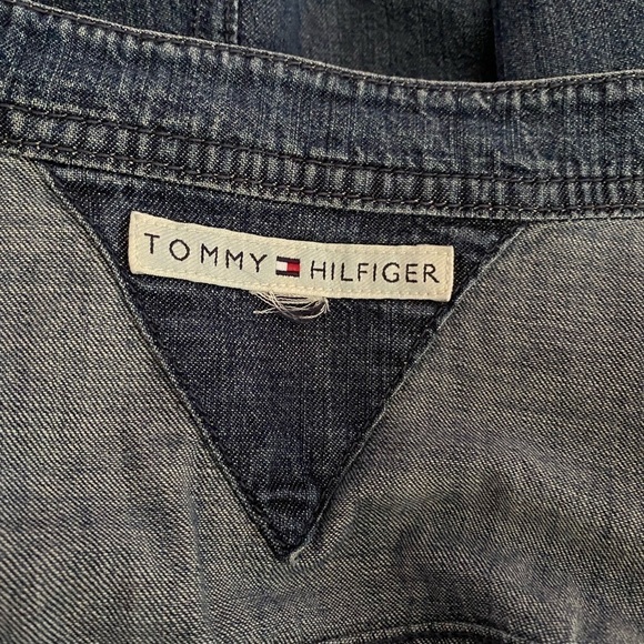 Tommy Hilfiger Blue Denim Shirt Jacket | Zip Chest Pockets | Mandarin Collar - Picture 8 of 9